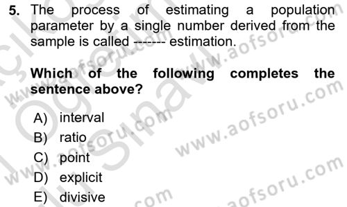 Statistics 2 Dersi 2020 - 2021 Yılı Yaz Okulu Sınav Soruları 5. Soru
