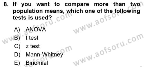 Statistics 2 Dersi 2020 - 2021 Yılı Yaz Okulu Sınav Soruları 8. Soru