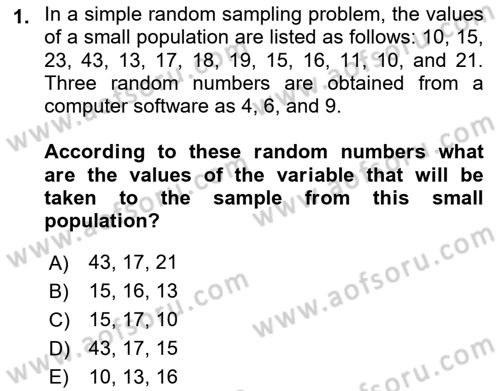 Statistics 2 Dersi 2021 - 2022 Yılı (Vize) Ara Sınav Soruları 1. Soru