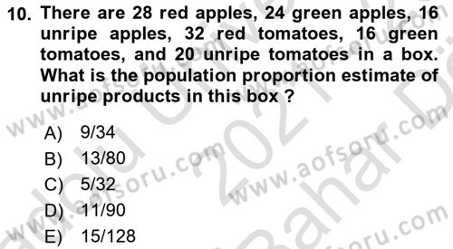 Statistics 2 Dersi 2021 - 2022 Yılı (Vize) Ara Sınav Soruları 10. Soru
