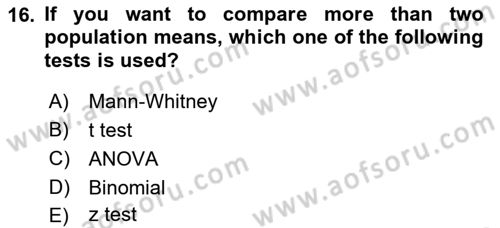 Statistics 2 Dersi 2021 - 2022 Yılı (Vize) Ara Sınav Soruları 16. Soru
