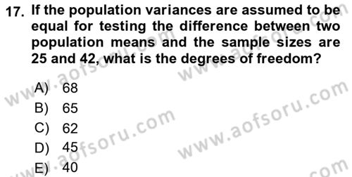 Statistics 2 Dersi 2021 - 2022 Yılı (Vize) Ara Sınav Soruları 17. Soru
