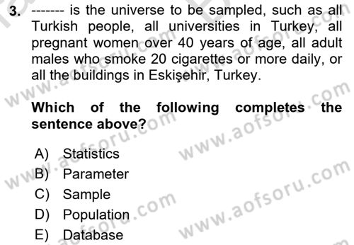 Statistics 2 Dersi 2021 - 2022 Yılı (Vize) Ara Sınav Soruları 3. Soru