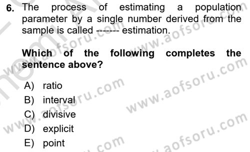 Statistics 2 Dersi 2021 - 2022 Yılı (Vize) Ara Sınav Soruları 6. Soru