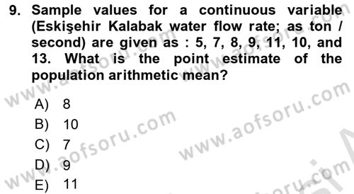 Statistics 2 Dersi 2021 - 2022 Yılı (Vize) Ara Sınav Soruları 9. Soru