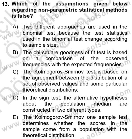 Statistics 2 Dersi 2021 - 2022 Yılı (Final) Dönem Sonu Sınav Soruları 13. Soru