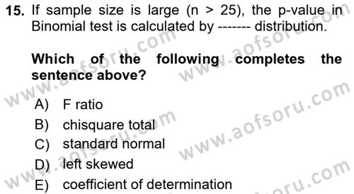 Statistics 2 Dersi 2021 - 2022 Yılı (Final) Dönem Sonu Sınav Soruları 15. Soru