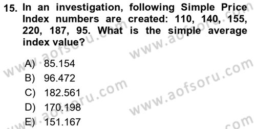 Statistics 2 Dersi 2021 - 2022 Yılı Yaz Okulu Sınav Soruları 15. Soru