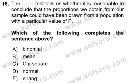 Statistics 2 Dersi 2021 - 2022 Yılı Yaz Okulu Sınav Soruları 16. Soru