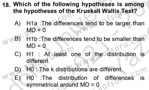 Statistics 2 Dersi 2021 - 2022 Yılı Yaz Okulu Sınav Soruları 18. Soru
