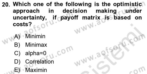 Statistics 2 Dersi 2021 - 2022 Yılı Yaz Okulu Sınav Soruları 20. Soru