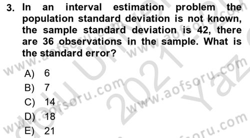 Statistics 2 Dersi 2021 - 2022 Yılı Yaz Okulu Sınav Soruları 3. Soru