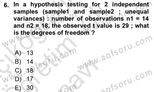 Statistics 2 Dersi 2021 - 2022 Yılı Yaz Okulu Sınav Soruları 6. Soru