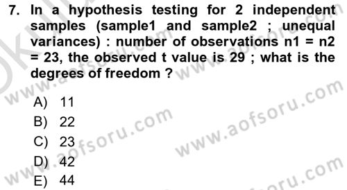 Statistics 2 Dersi 2021 - 2022 Yılı Yaz Okulu Sınav Soruları 7. Soru
