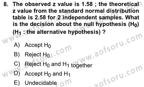 Statistics 2 Dersi 2021 - 2022 Yılı Yaz Okulu Sınav Soruları 8. Soru