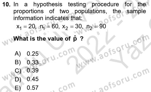 Statistics 2 Dersi 2022 - 2023 Yılı Yaz Okulu Sınav Soruları 10. Soru