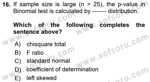 Statistics 2 Dersi 2022 - 2023 Yılı Yaz Okulu Sınav Soruları 16. Soru