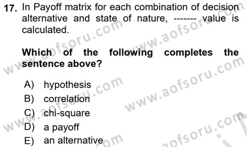 Statistics 2 Dersi 2022 - 2023 Yılı Yaz Okulu Sınav Soruları 17. Soru