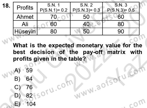 Statistics 2 Dersi 2022 - 2023 Yılı Yaz Okulu Sınav Soruları 18. Soru