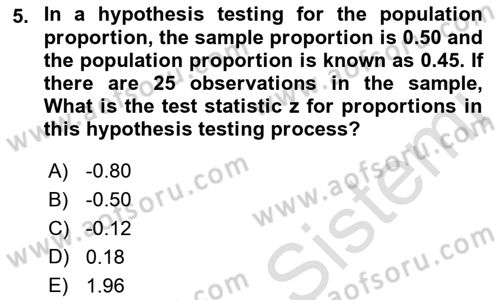 Statistics 2 Dersi 2022 - 2023 Yılı Yaz Okulu Sınav Soruları 5. Soru