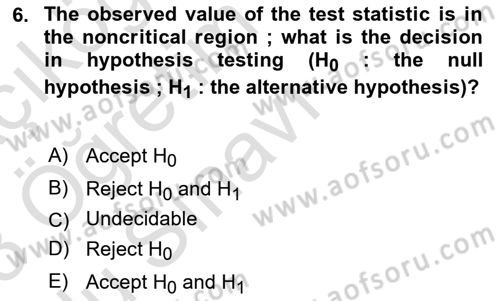 Statistics 2 Dersi 2022 - 2023 Yılı Yaz Okulu Sınav Soruları 6. Soru
