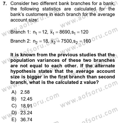 Statistics 2 Dersi 2022 - 2023 Yılı Yaz Okulu Sınav Soruları 7. Soru