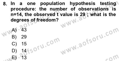 Statistics 2 Dersi 2022 - 2023 Yılı Yaz Okulu Sınav Soruları 8. Soru