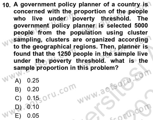 Statistics 2 Dersi 2023 - 2024 Yılı (Vize) Ara Sınav Soruları 10. Soru