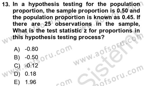 Statistics 2 Dersi 2023 - 2024 Yılı (Vize) Ara Sınav Soruları 13. Soru
