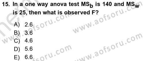 Statistics 2 Dersi 2023 - 2024 Yılı (Vize) Ara Sınav Soruları 15. Soru