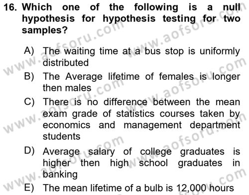Statistics 2 Dersi 2023 - 2024 Yılı (Vize) Ara Sınav Soruları 16. Soru