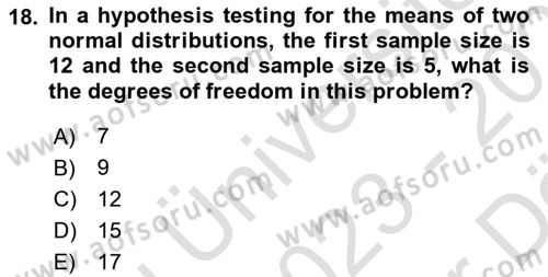 Statistics 2 Dersi 2023 - 2024 Yılı (Vize) Ara Sınav Soruları 18. Soru
