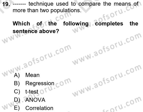 Statistics 2 Dersi 2023 - 2024 Yılı (Vize) Ara Sınav Soruları 19. Soru