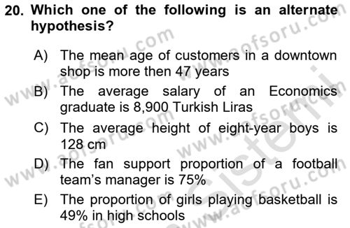 Statistics 2 Dersi 2023 - 2024 Yılı (Vize) Ara Sınav Soruları 20. Soru
