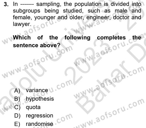 Statistics 2 Dersi 2023 - 2024 Yılı (Vize) Ara Sınav Soruları 3. Soru