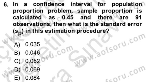 Statistics 2 Dersi 2023 - 2024 Yılı (Vize) Ara Sınav Soruları 6. Soru