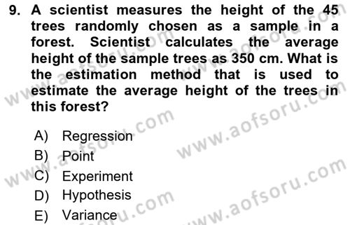 Statistics 2 Dersi 2023 - 2024 Yılı (Vize) Ara Sınav Soruları 9. Soru
