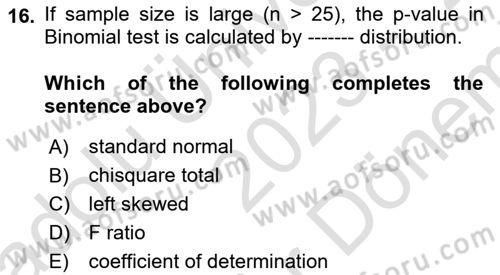 Statistics 2 Dersi 2023 - 2024 Yılı (Final) Dönem Sonu Sınav Soruları 16. Soru