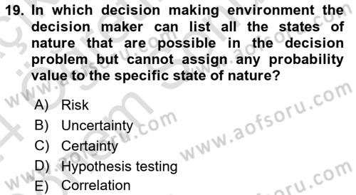 Statistics 2 Dersi 2023 - 2024 Yılı (Final) Dönem Sonu Sınav Soruları 19. Soru