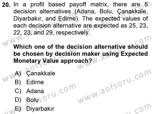 Statistics 2 Dersi 2023 - 2024 Yılı (Final) Dönem Sonu Sınav Soruları 20. Soru