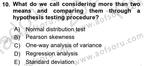 Statistics 2 Dersi 2023 - 2024 Yılı Yaz Okulu Sınav Soruları 10. Soru