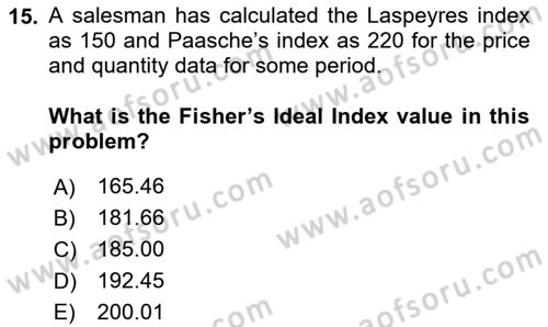 Statistics 2 Dersi 2023 - 2024 Yılı Yaz Okulu Sınav Soruları 15. Soru