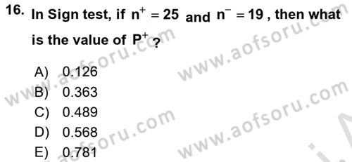 Statistics 2 Dersi 2023 - 2024 Yılı Yaz Okulu Sınav Soruları 16. Soru
