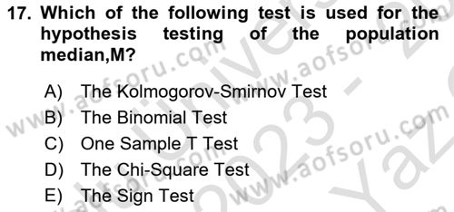 Statistics 2 Dersi 2023 - 2024 Yılı Yaz Okulu Sınav Soruları 17. Soru