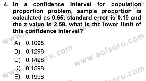 Statistics 2 Dersi 2023 - 2024 Yılı Yaz Okulu Sınav Soruları 4. Soru