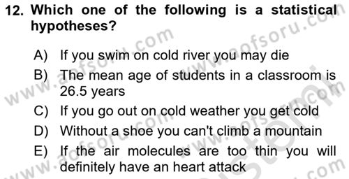 Statistics 2 Dersi 2024 - 2025 Yılı (Vize) Ara Sınav Soruları 12. Soru