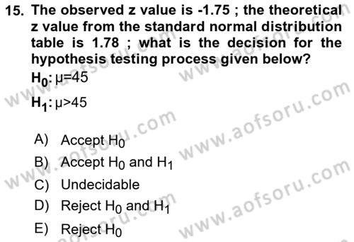 Statistics 2 Dersi 2024 - 2025 Yılı (Vize) Ara Sınav Soruları 15. Soru