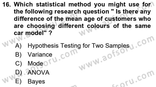 Statistics 2 Dersi 2024 - 2025 Yılı (Vize) Ara Sınav Soruları 16. Soru