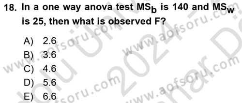 Statistics 2 Dersi 2024 - 2025 Yılı (Vize) Ara Sınav Soruları 18. Soru