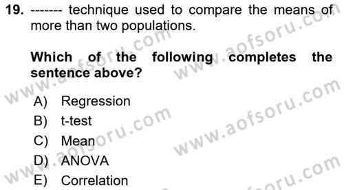 Statistics 2 Dersi 2024 - 2025 Yılı (Vize) Ara Sınav Soruları 19. Soru
